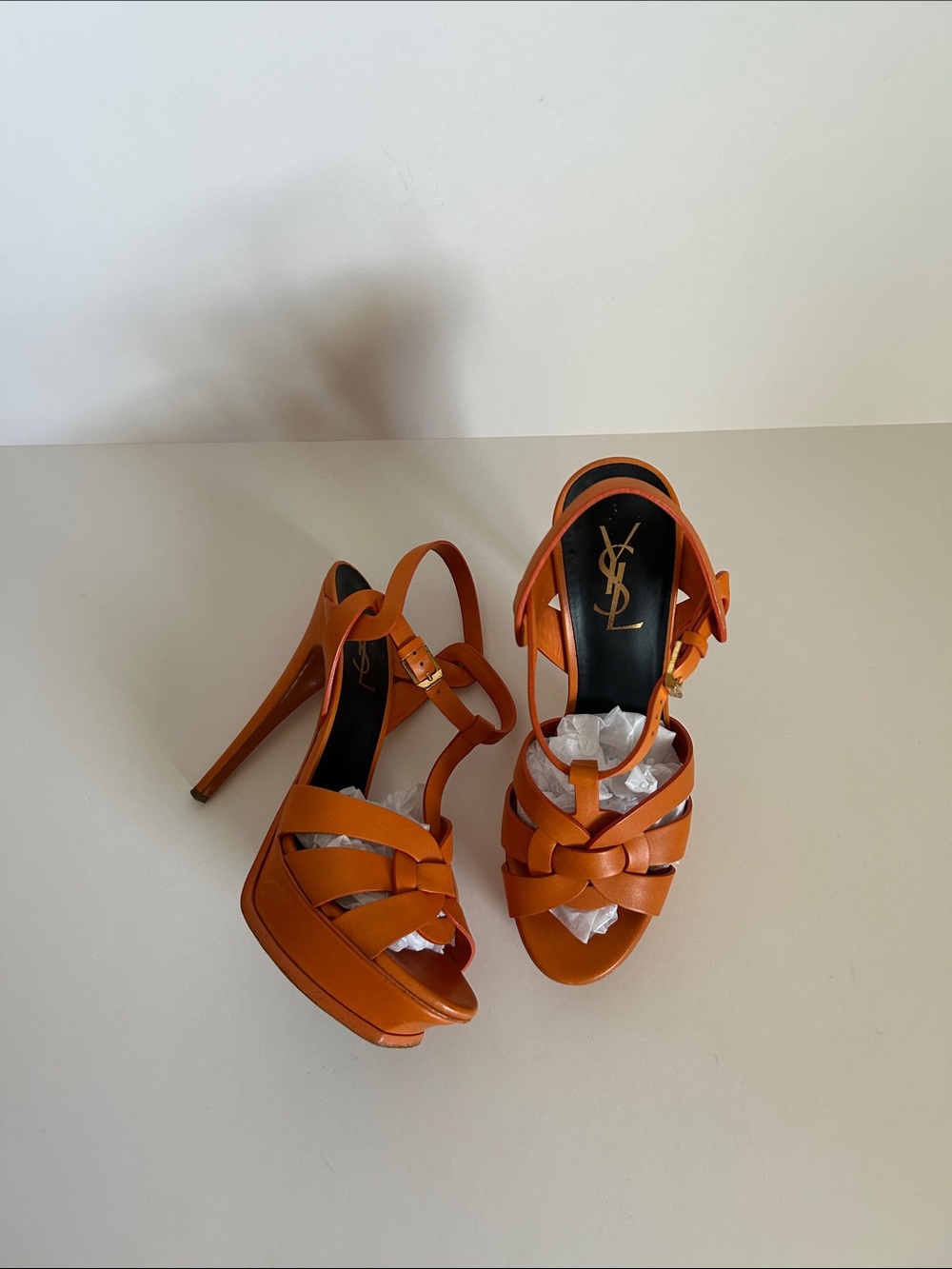 Saint Laurent Orange Leather Platform Sandals - Picture 1 of 4